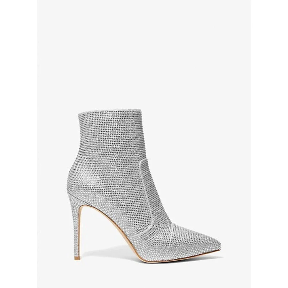 Michael Kors Rue 40H3RUHE5D Boot Women's 7.5 Silver Glitter Ankle Bootie JOBB339